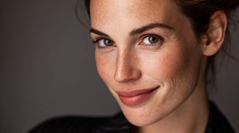 Portrait of a woman with smooth skin and minimal wrinkles